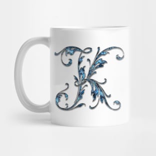 Ornate Blue Silver Letter K Mug